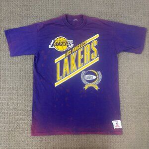 Vintage Lakers LA NBA Shirt Large Faded Purple Crewneck Cotton Tee Worn Out